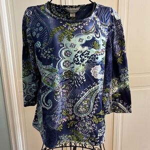 Christopher & Banks Paisley Long Sleeve Top - Navy and Mint